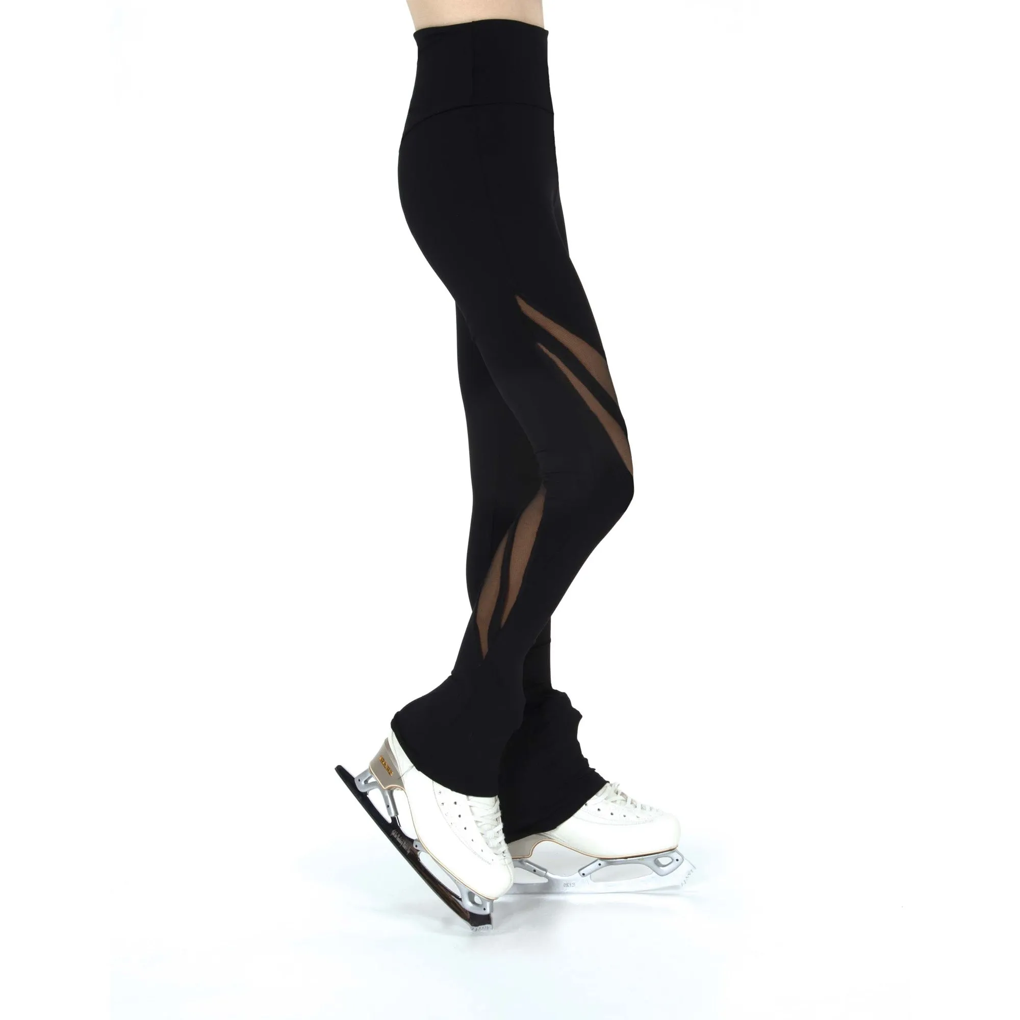 390 Figure Skating Black Mesh Ribbon Leggings