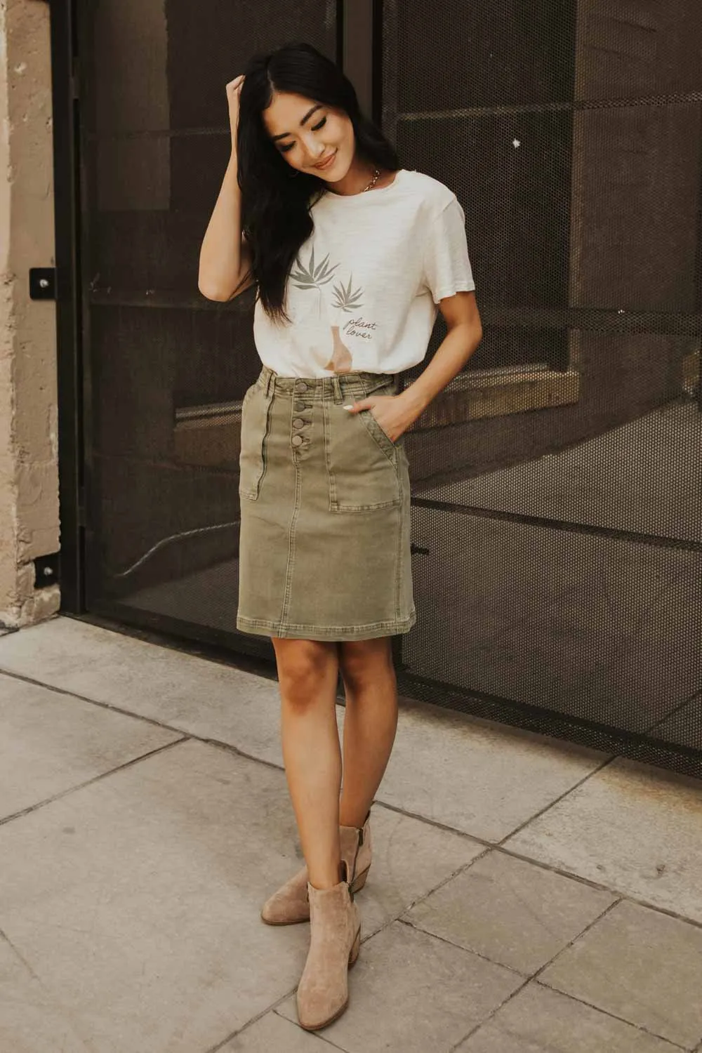 Ada Buttonfly Skirt in Olive Green