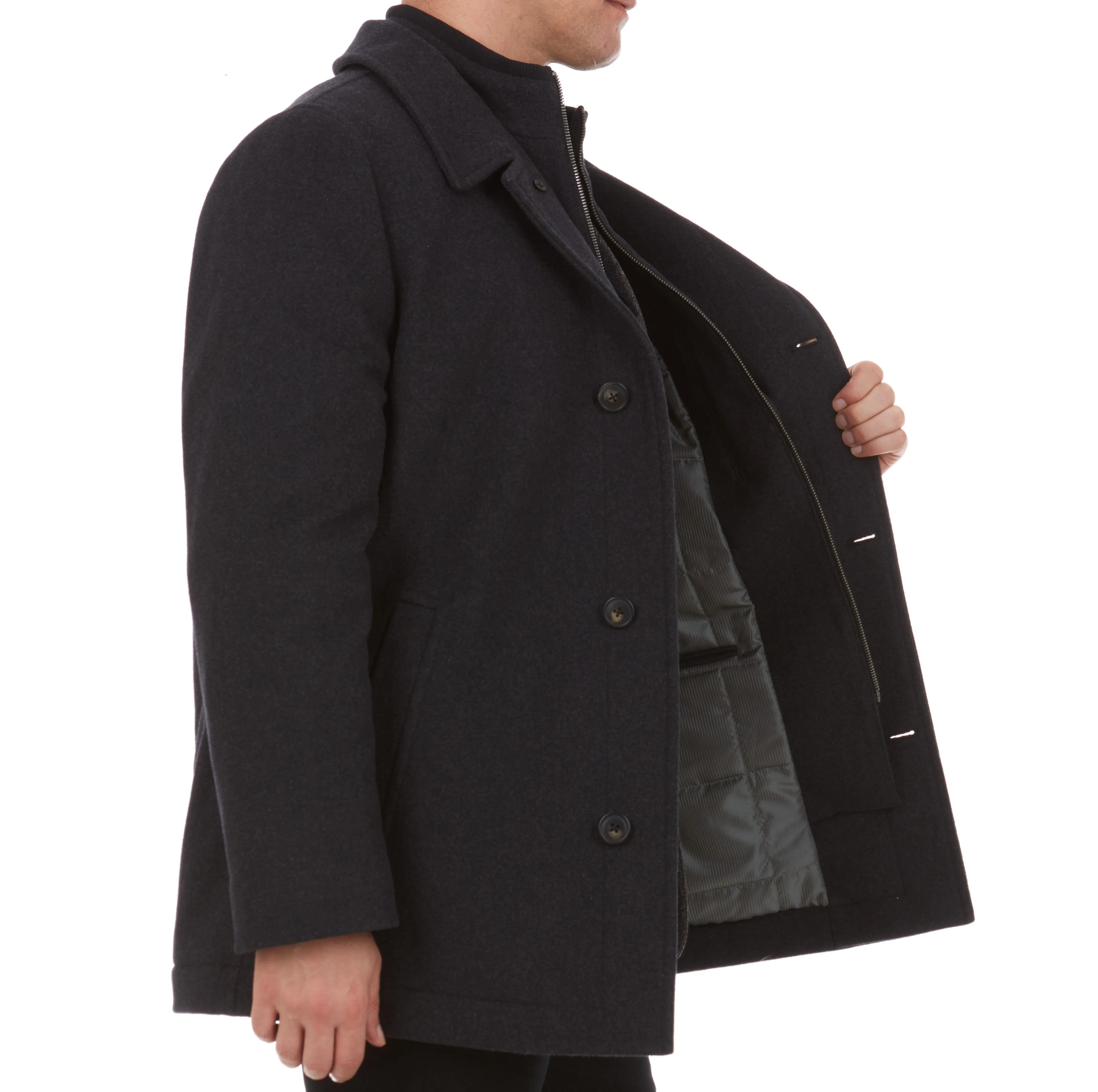 Adam Baker Men's Classic Fit Top Coat Wool Blend Overcoat Car Coat with Bib (Including Big & Tall)