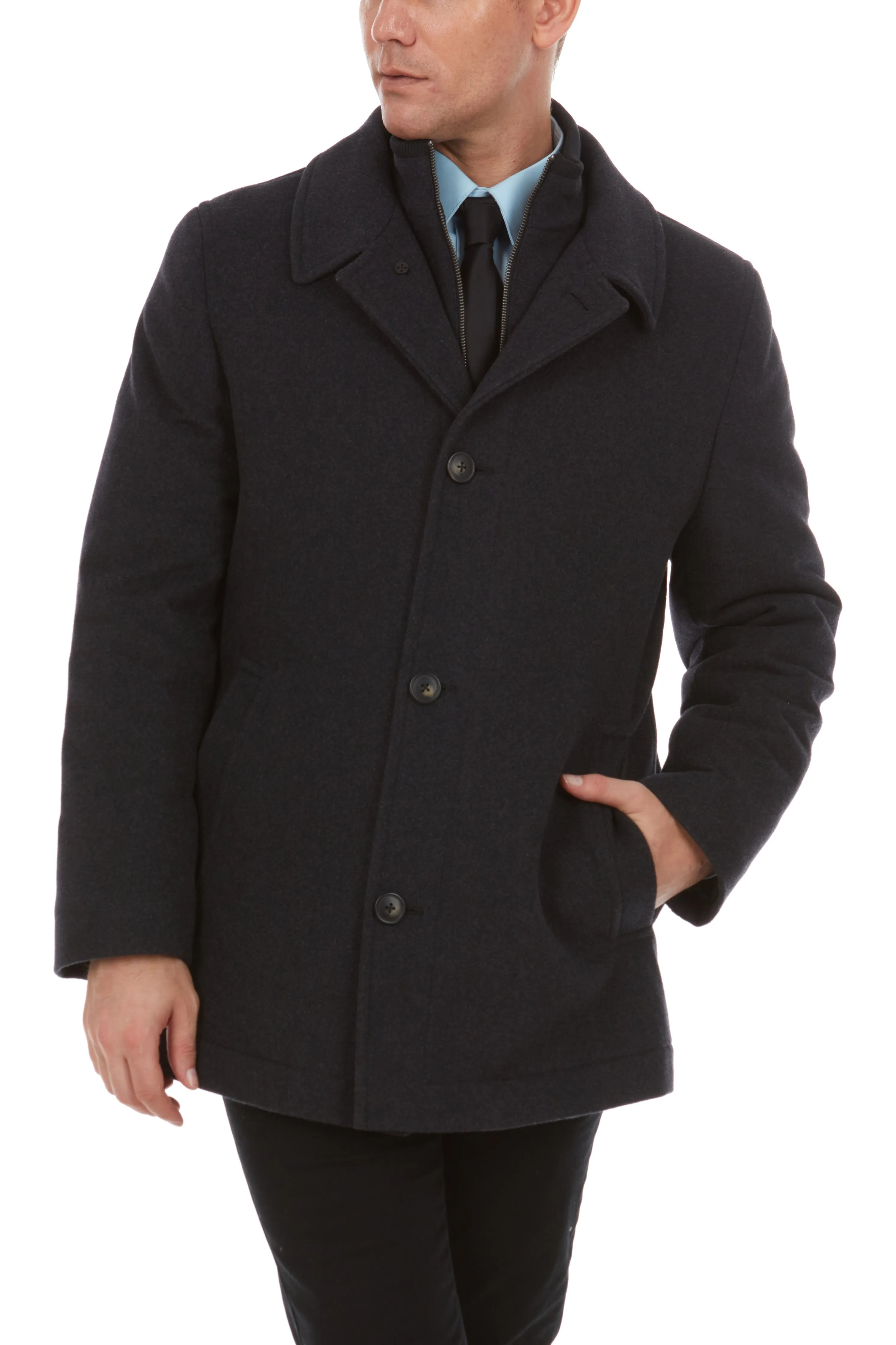 Adam Baker Men's Classic Fit Top Coat Wool Blend Overcoat Car Coat with Bib (Including Big & Tall)