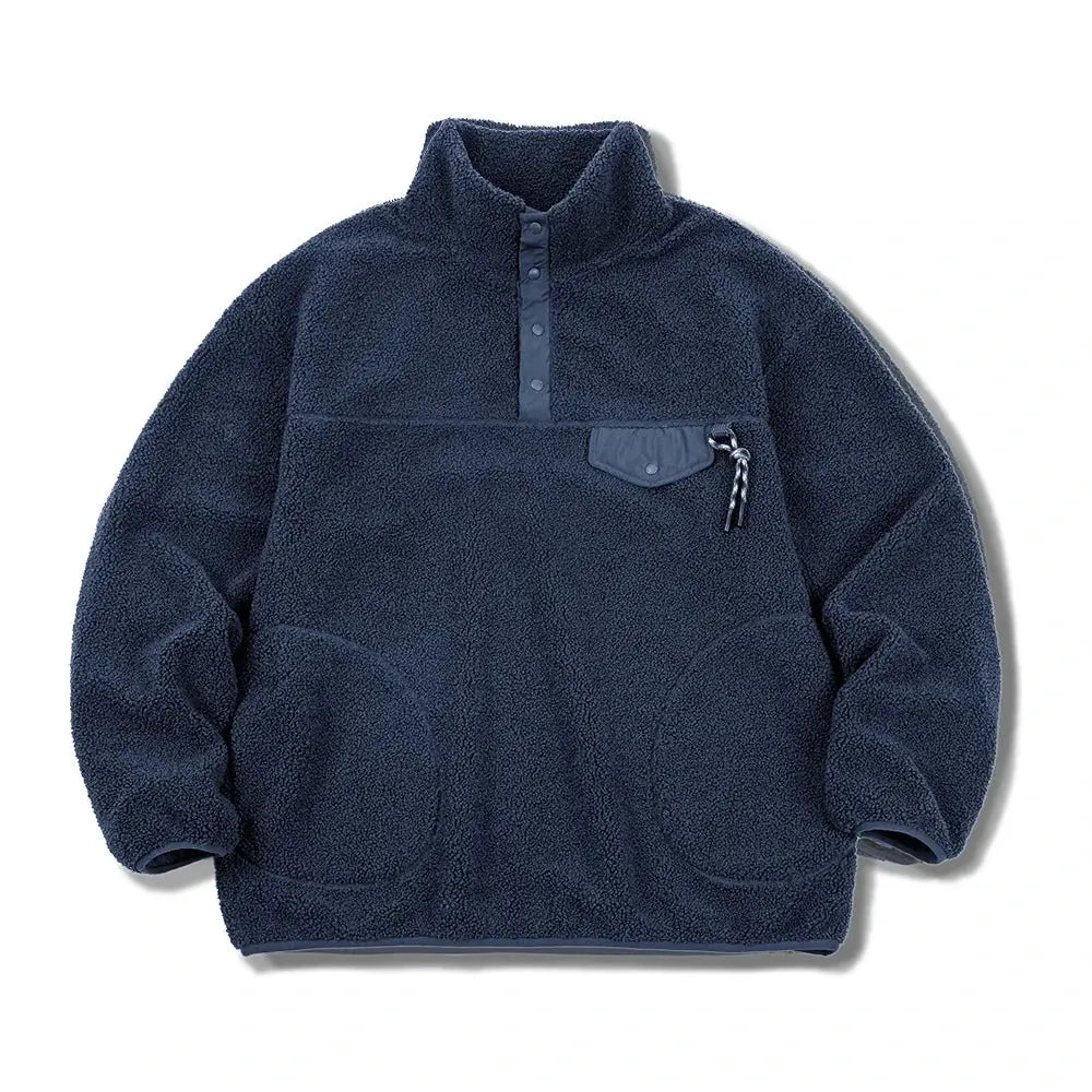 Aidase Casual Half-breasted Fleece Hoodies Winter Navy Blue Warm Pullover Jacket Outdoor Oversize Workwear Thermal Outwear