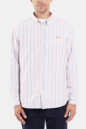 Armor Lux Oxford Stripe Henley Shirt (Pink White Blue)