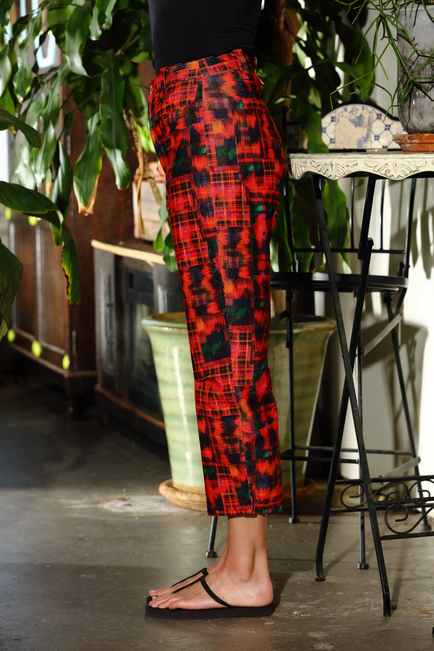 Artisan Red Plaid Corduroy Pant w/ Top Pockets