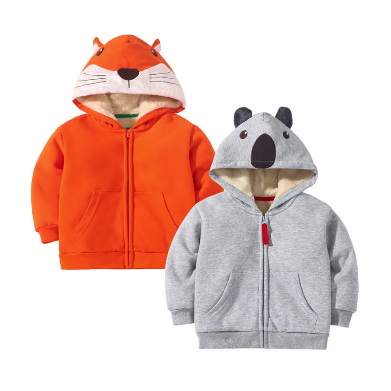 Baby Boy Solid Color Cartoon Bear Shape Design Fleece Thermal Zipper Jacket by MyKids-USA™