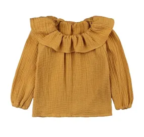 Baby Girl Frill Linen Blouse - Mustard