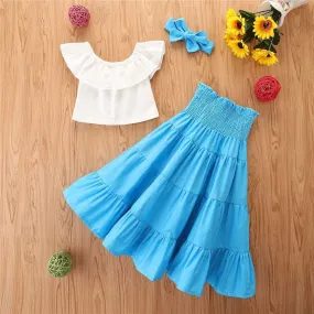 Baby Girl Ruffled Top, High Waist Skirt and Head Band Outfit Set