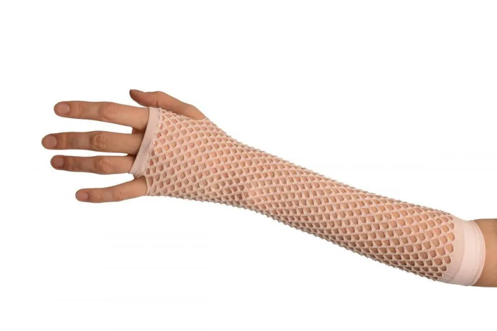 Baby Pink Fishnet Mesh Net Fingerless Party Gloves