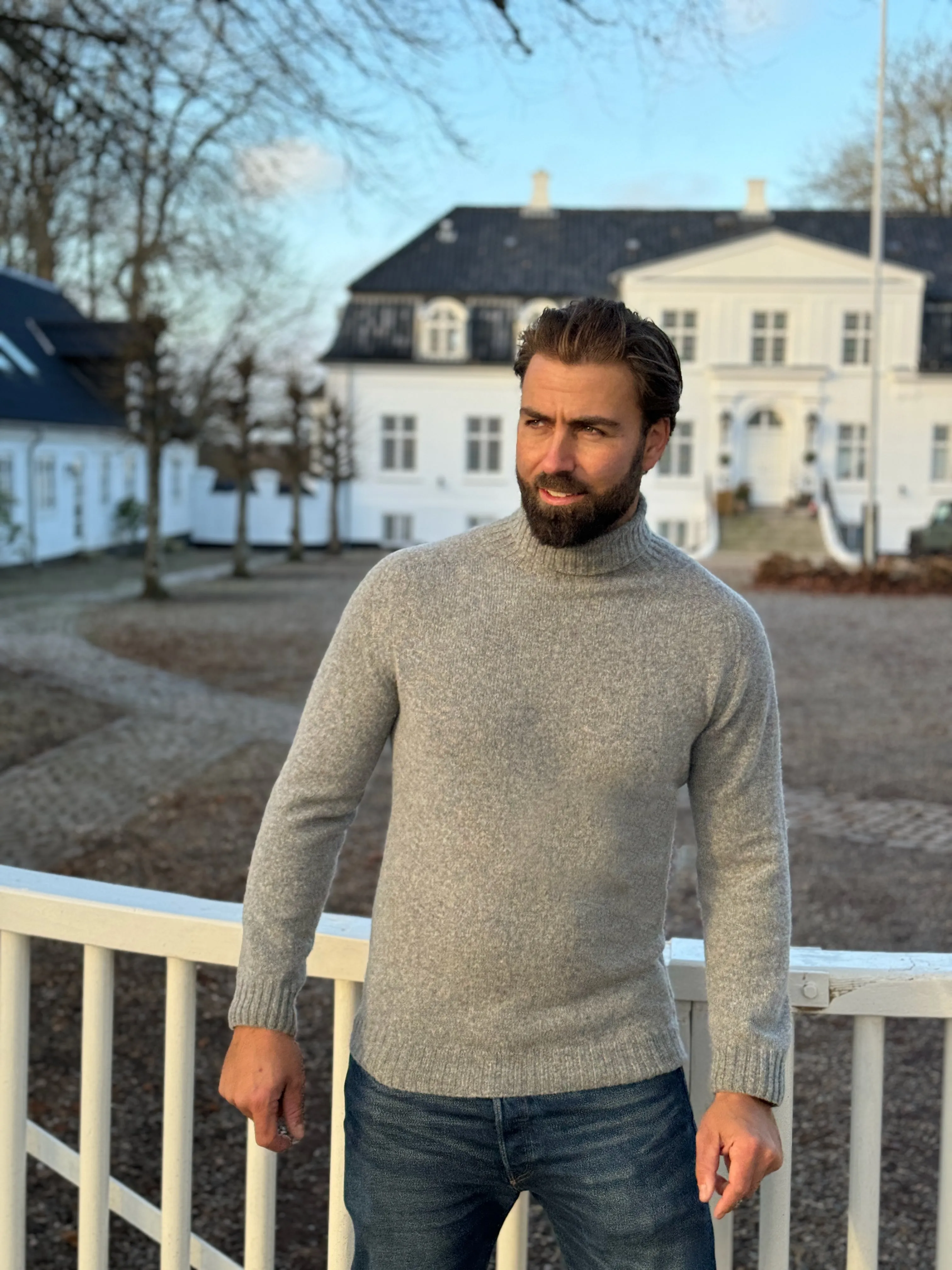 Ballater Roll Neck rullekravesweater, Flannel Grey, Geelong lammeuld