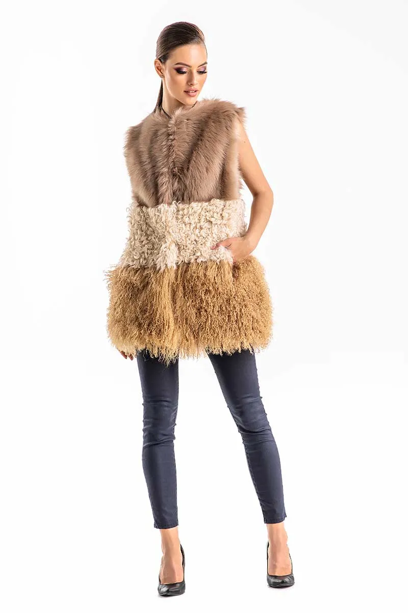 Beige Geniune Sheepskin Fur Vest