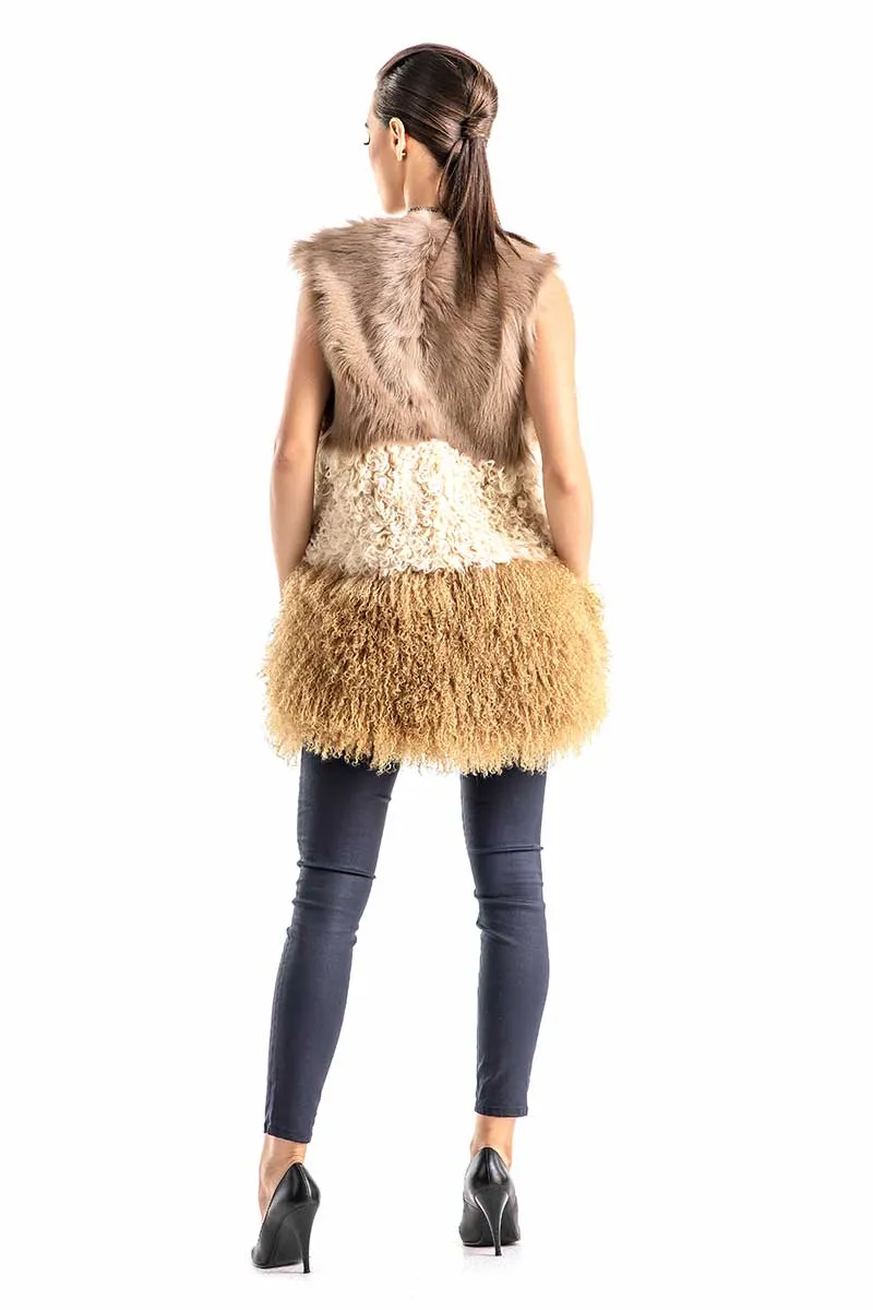 Beige Geniune Sheepskin Fur Vest