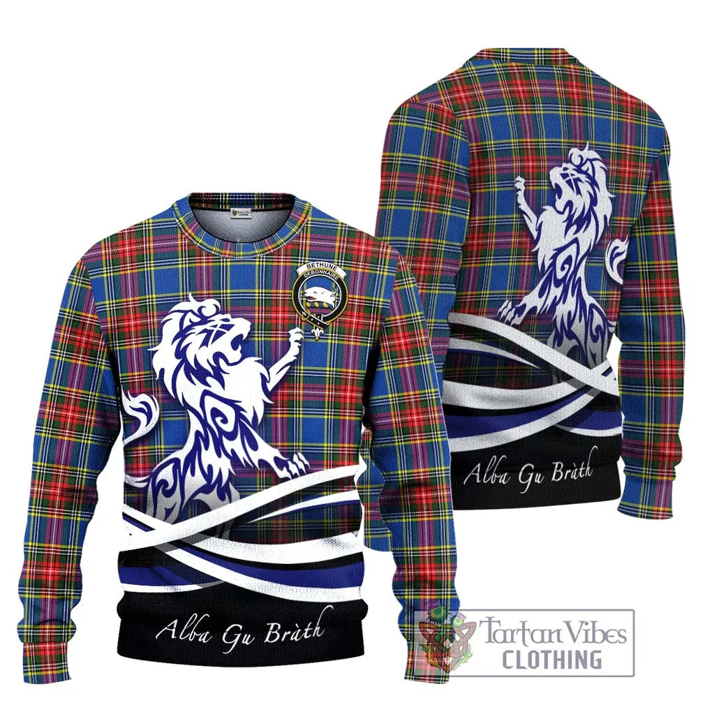 Bethune Tartan Ugly Sweater with Alba Gu Brath Regal Lion Emblem