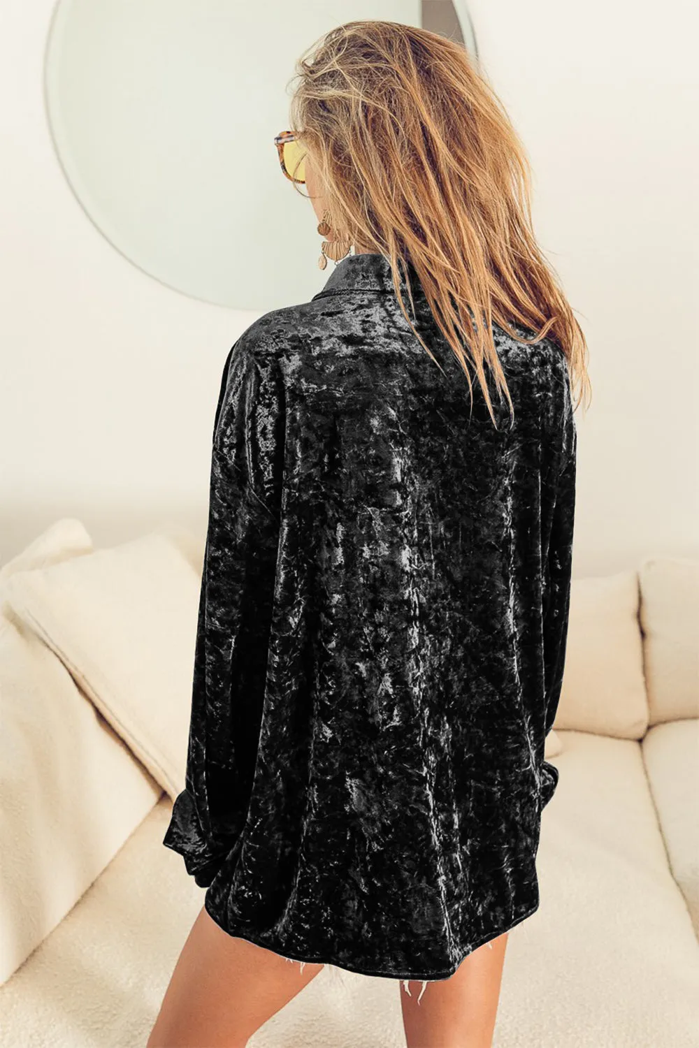 BiBi Button Up Long Sleeve Velvet Shirt