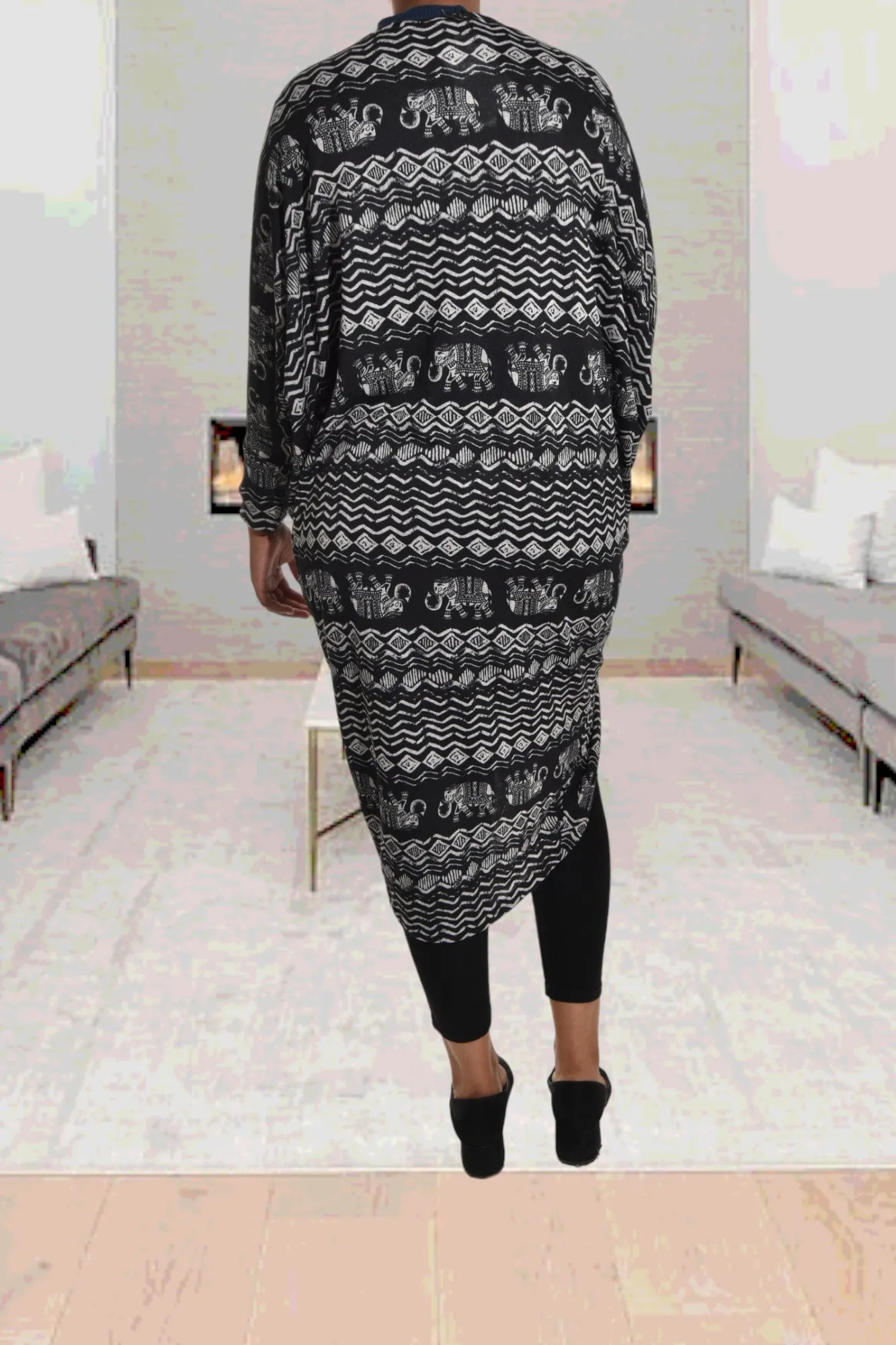 Black And White Zig Zag Long Shrug