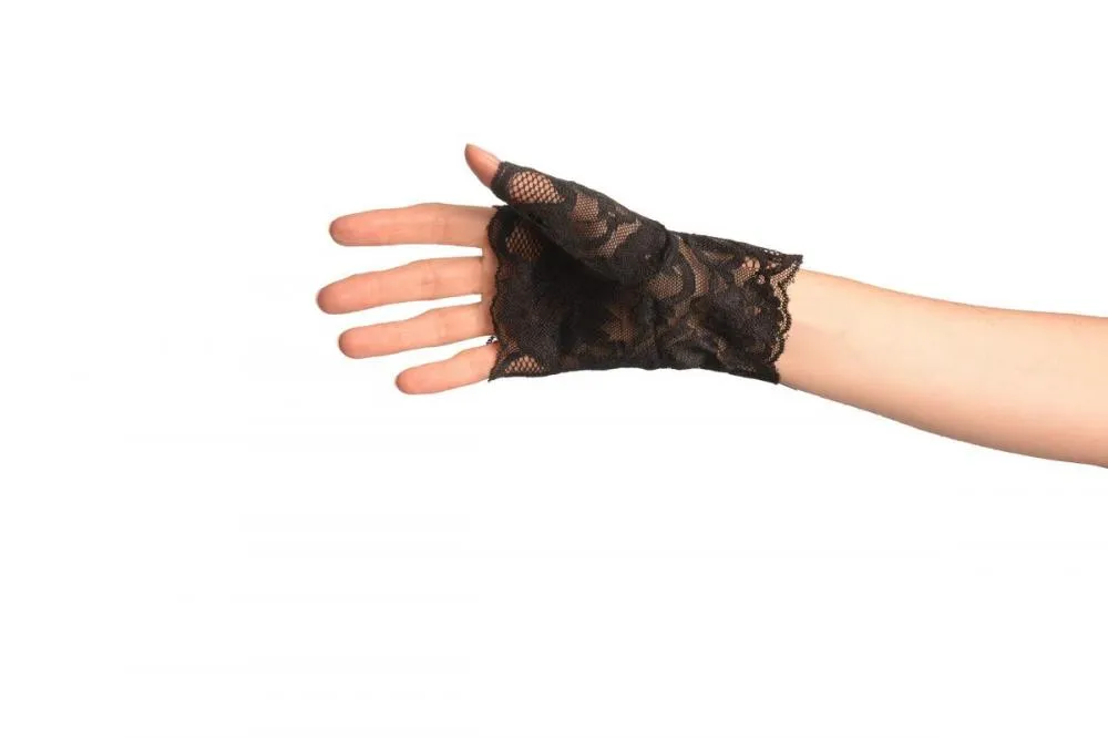 Black Pink Lace All Over Fingerless Gloves