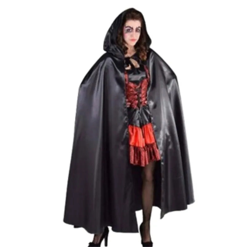 Black Satin Hooded Cape