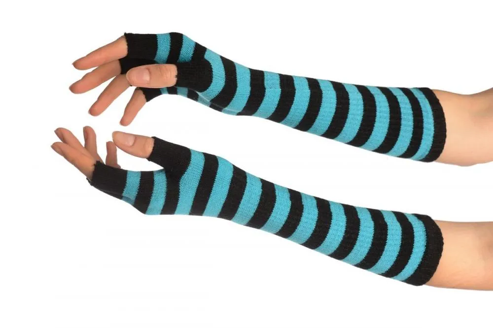 Blue & Black Stripes Fingerless Gloves