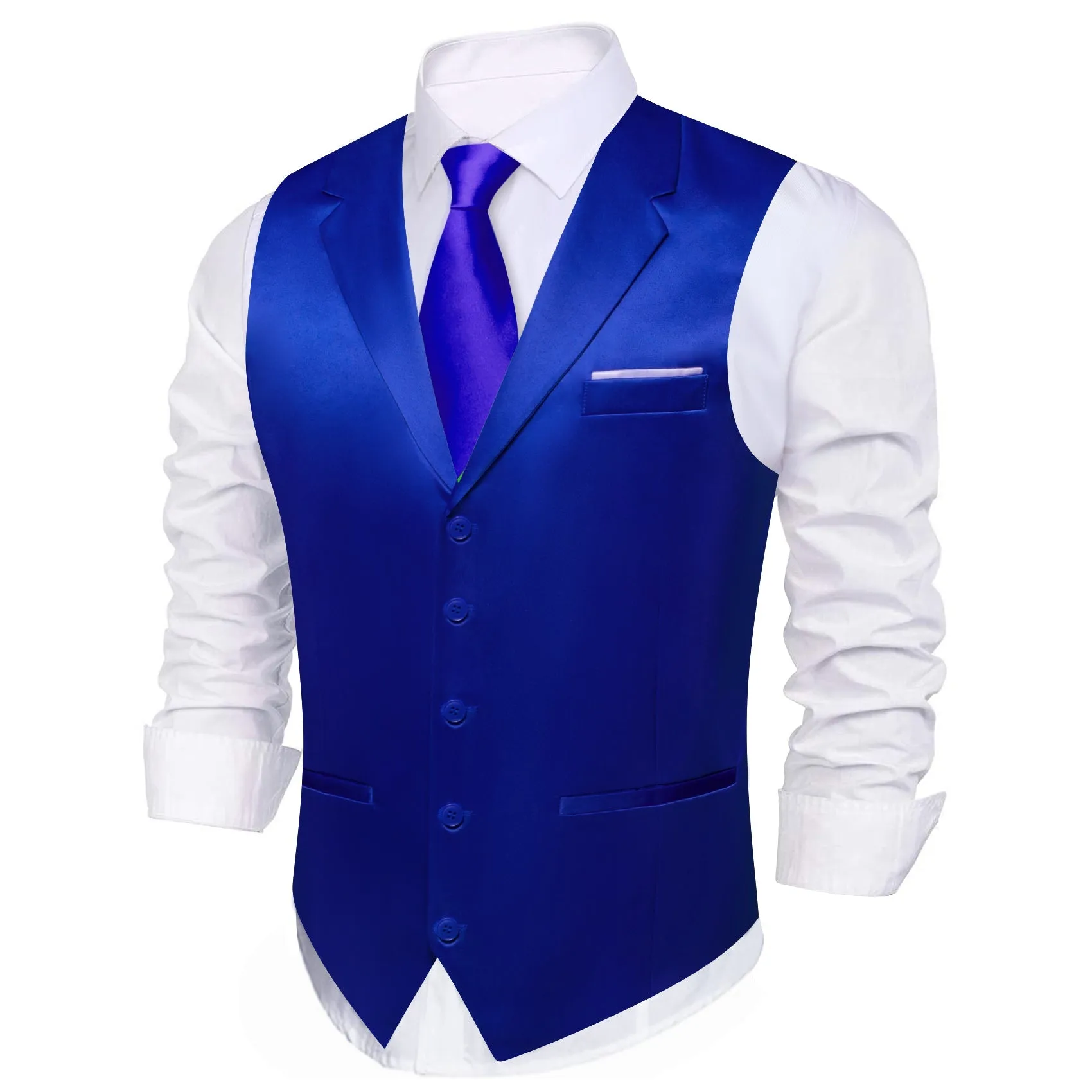 Blue Solid Jacquard Men's Collar Vest