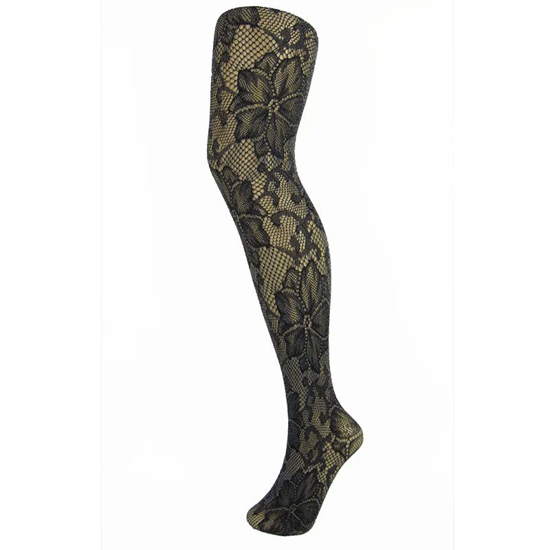 Bold Floral Pattern Soft Stretch Fishnet Tights