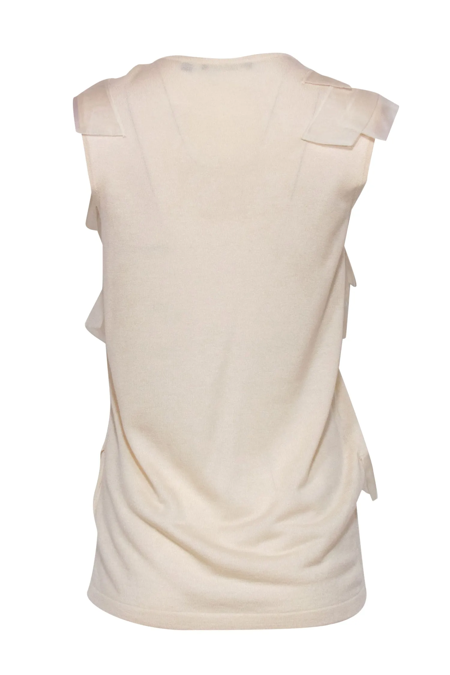 BOSS Hugo Boss - Cream Sleeveless Silk Blend Sweater w/ Organza Trim Sz S