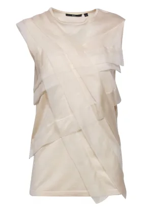 BOSS Hugo Boss - Cream Sleeveless Silk Blend Sweater w/ Organza Trim Sz S