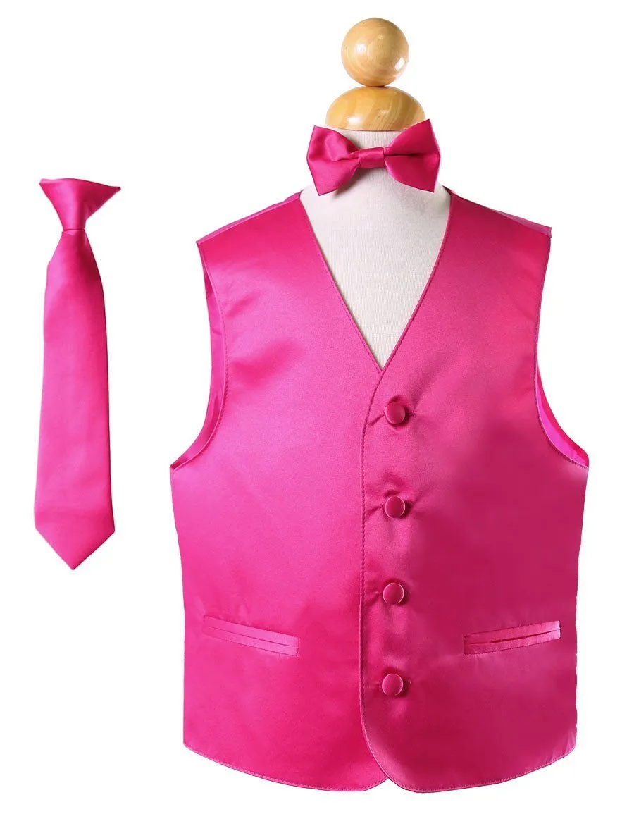 Boys Fuchsia Satin Vest with Neck Tie and Bow Tie