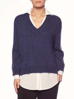 BROCHU WALKER - V Neck Layered Pullover in Atlas Melange with white underlayer