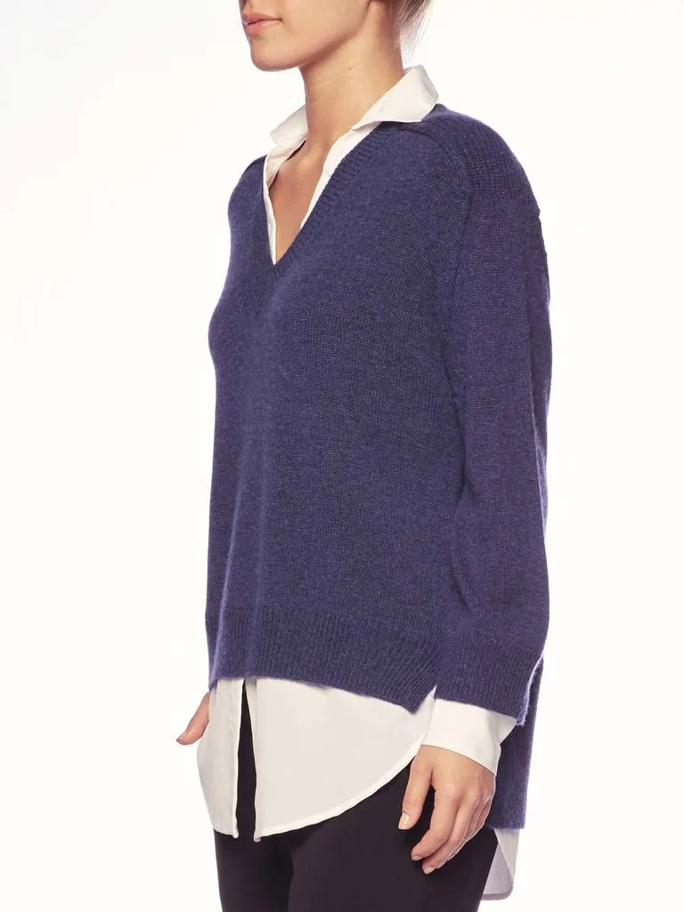 BROCHU WALKER - V Neck Layered Pullover in Atlas Melange with white underlayer