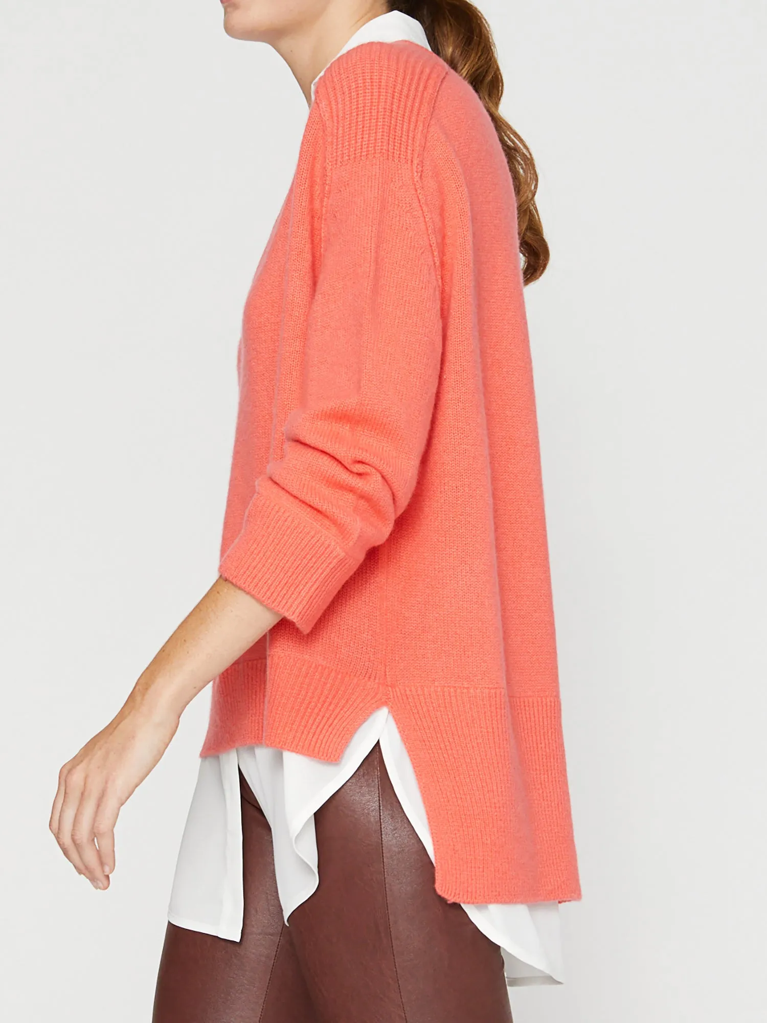 Brochu Walker - V-Neck Layered Pullover in Geranium w/ White