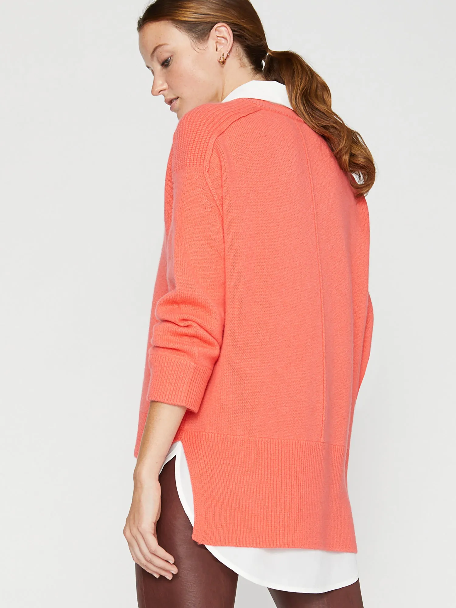 Brochu Walker - V-Neck Layered Pullover in Geranium w/ White