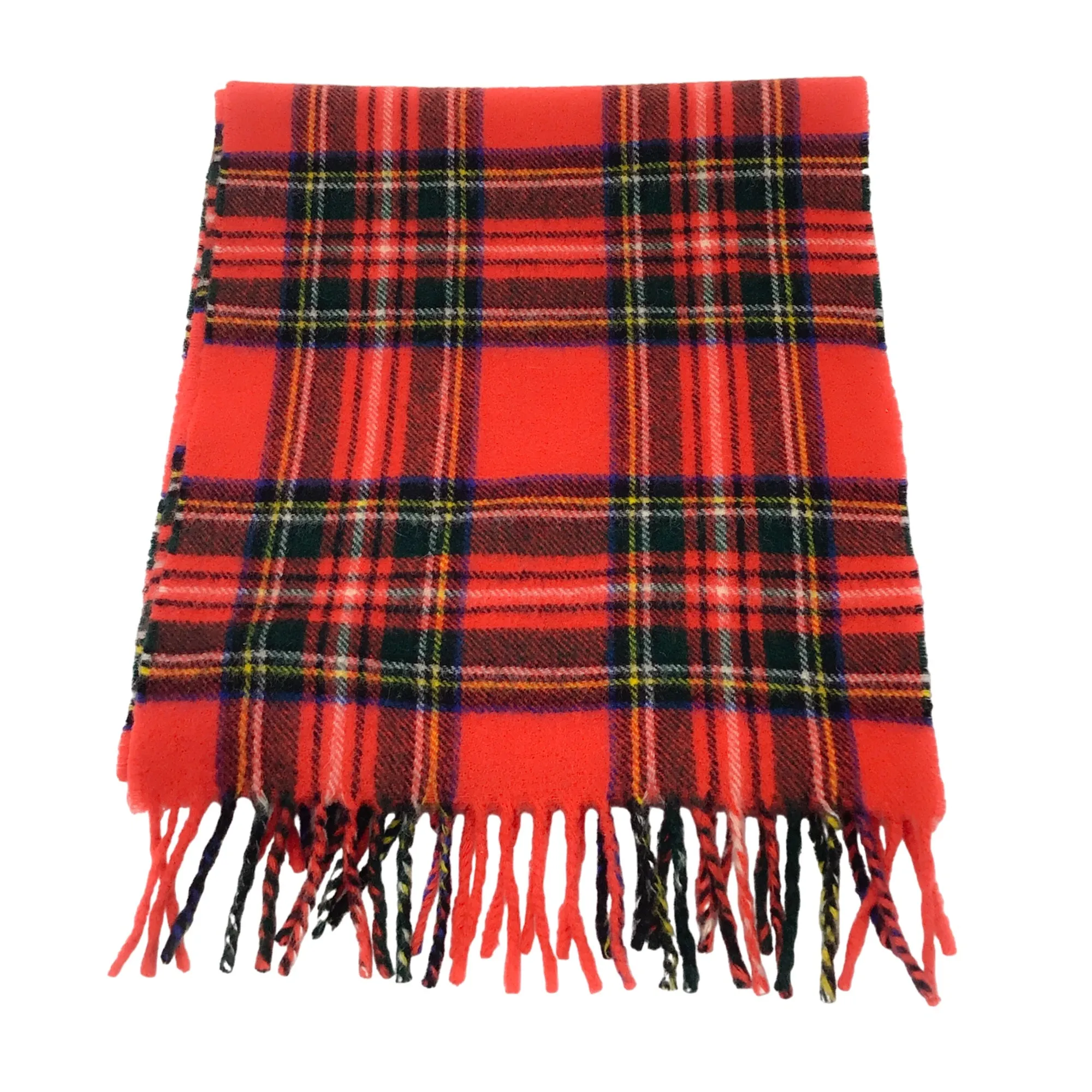 Burberry Red Fringed Plaid Lambswool Scarf