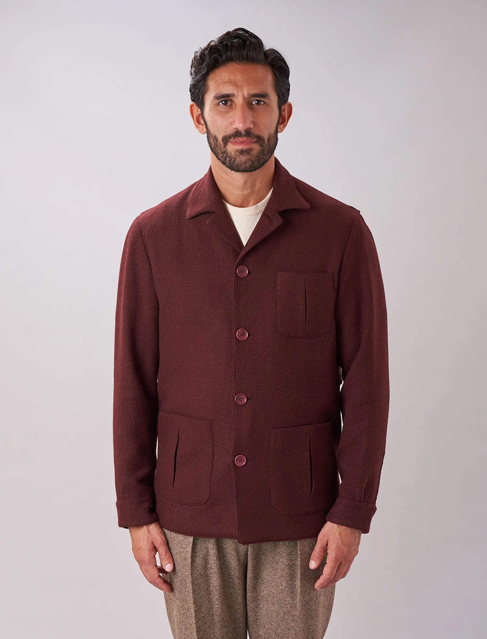 Burgundy Basket Weave Wool & Cashmere Shacket