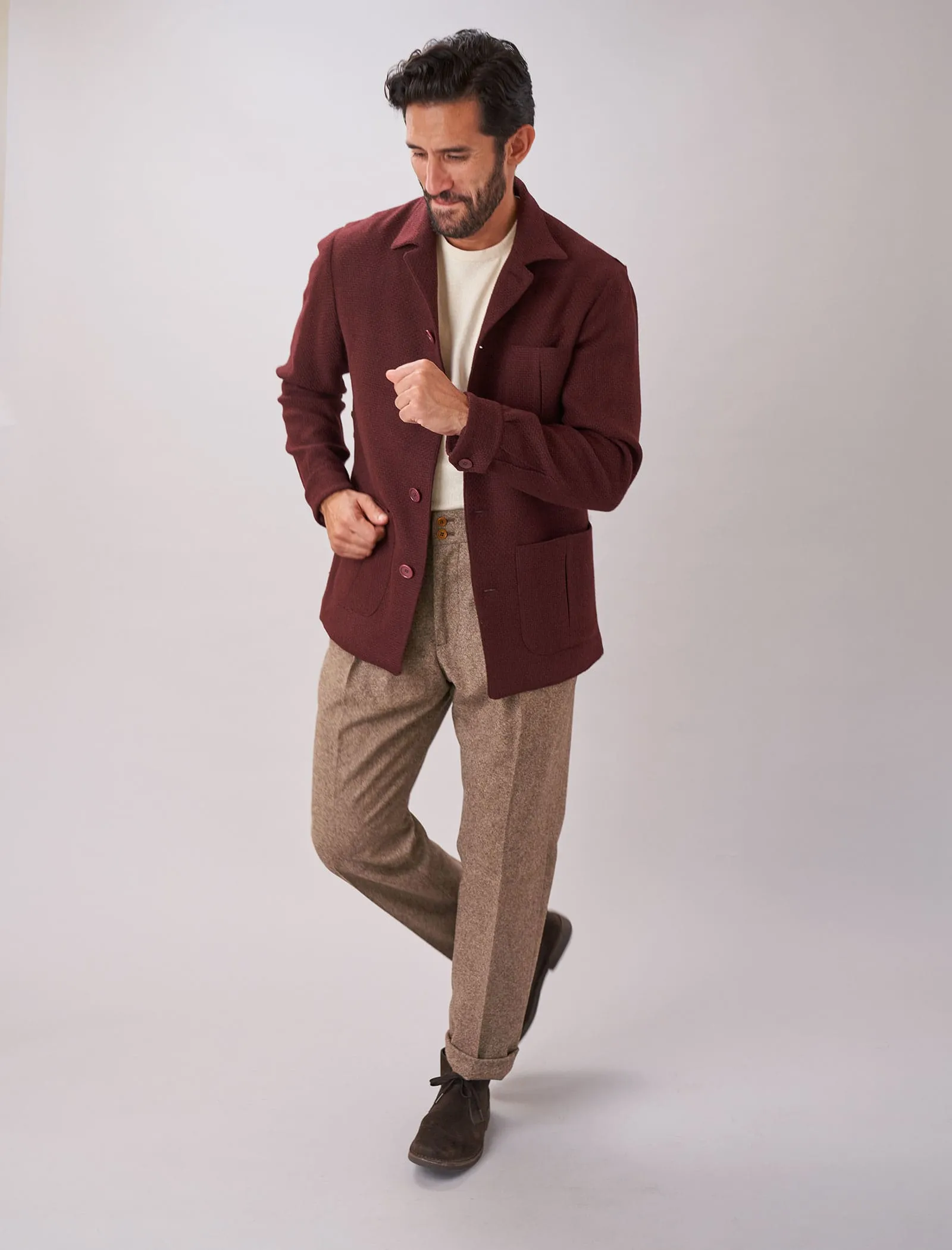 Burgundy Basket Weave Wool & Cashmere Shacket