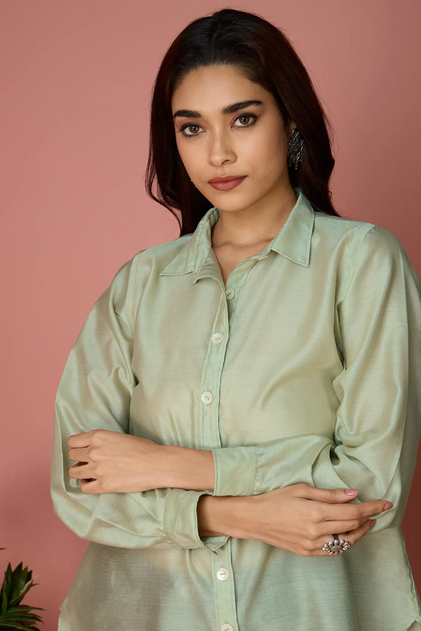 button down chanderi shirt - Sage & Whispers