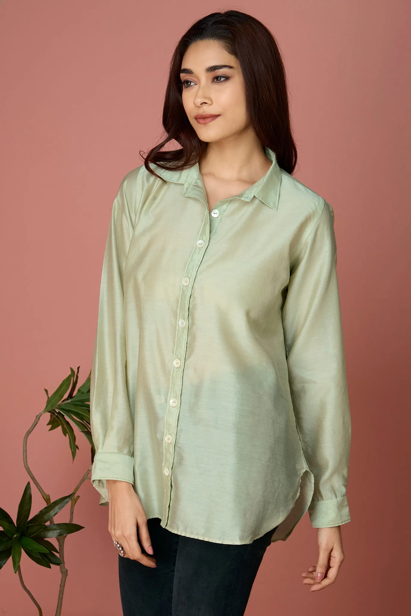 button down chanderi shirt - Sage & Whispers