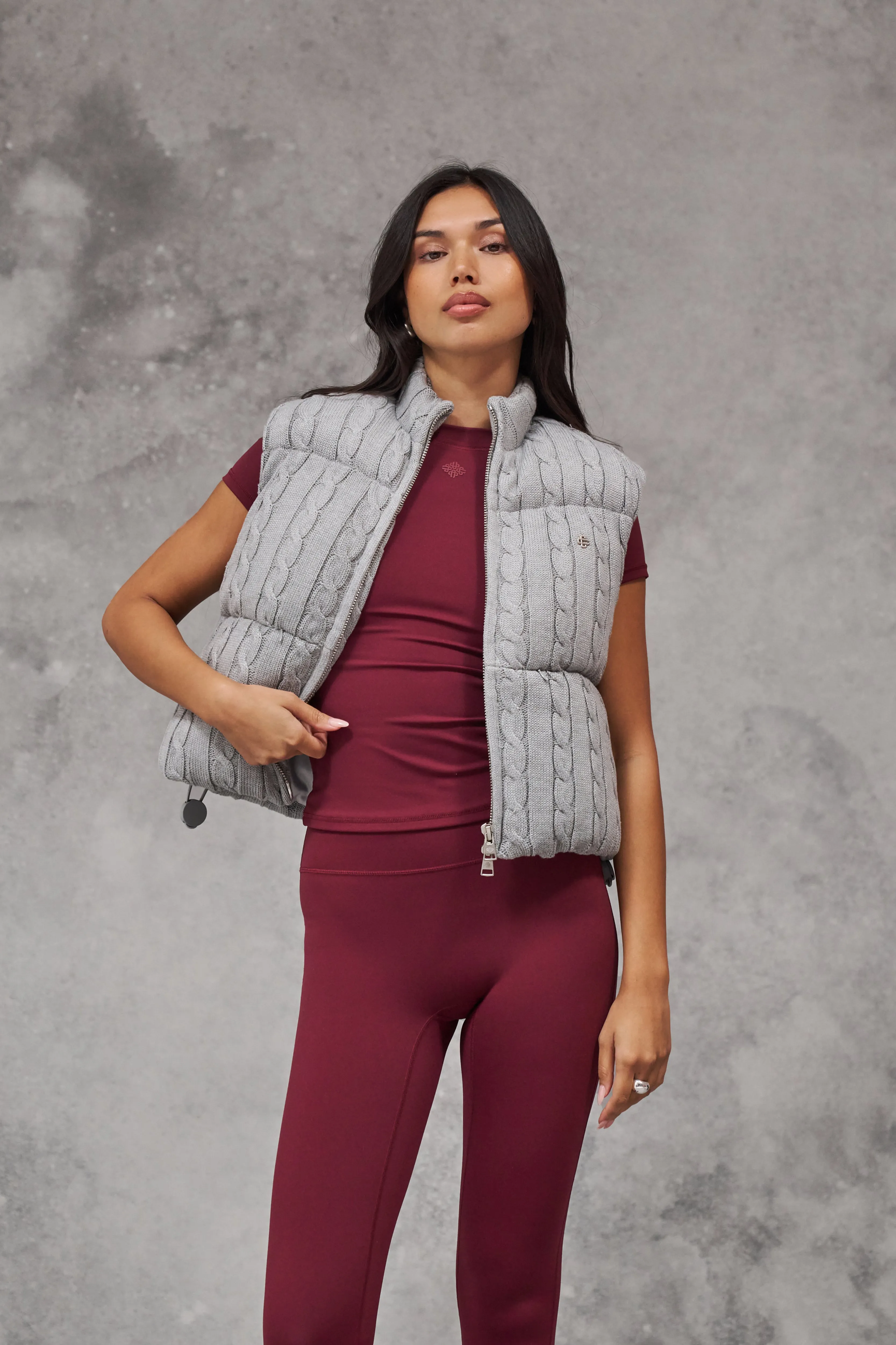 CABLE KNITTED GILET - GREY MARL