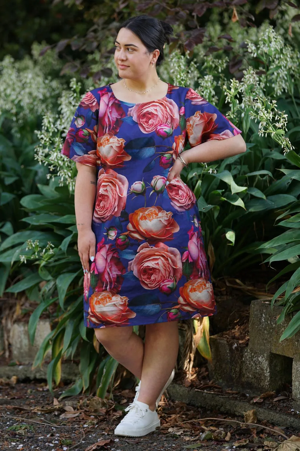 Carey Dress - Navy Pink Roses - SALE