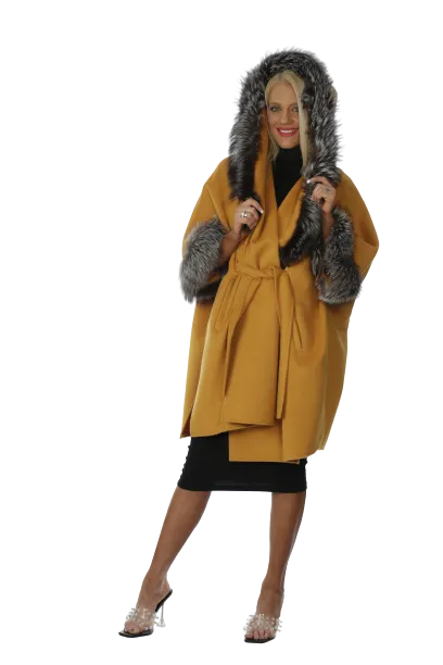 Cashmere Cape with Silver Fox Trim