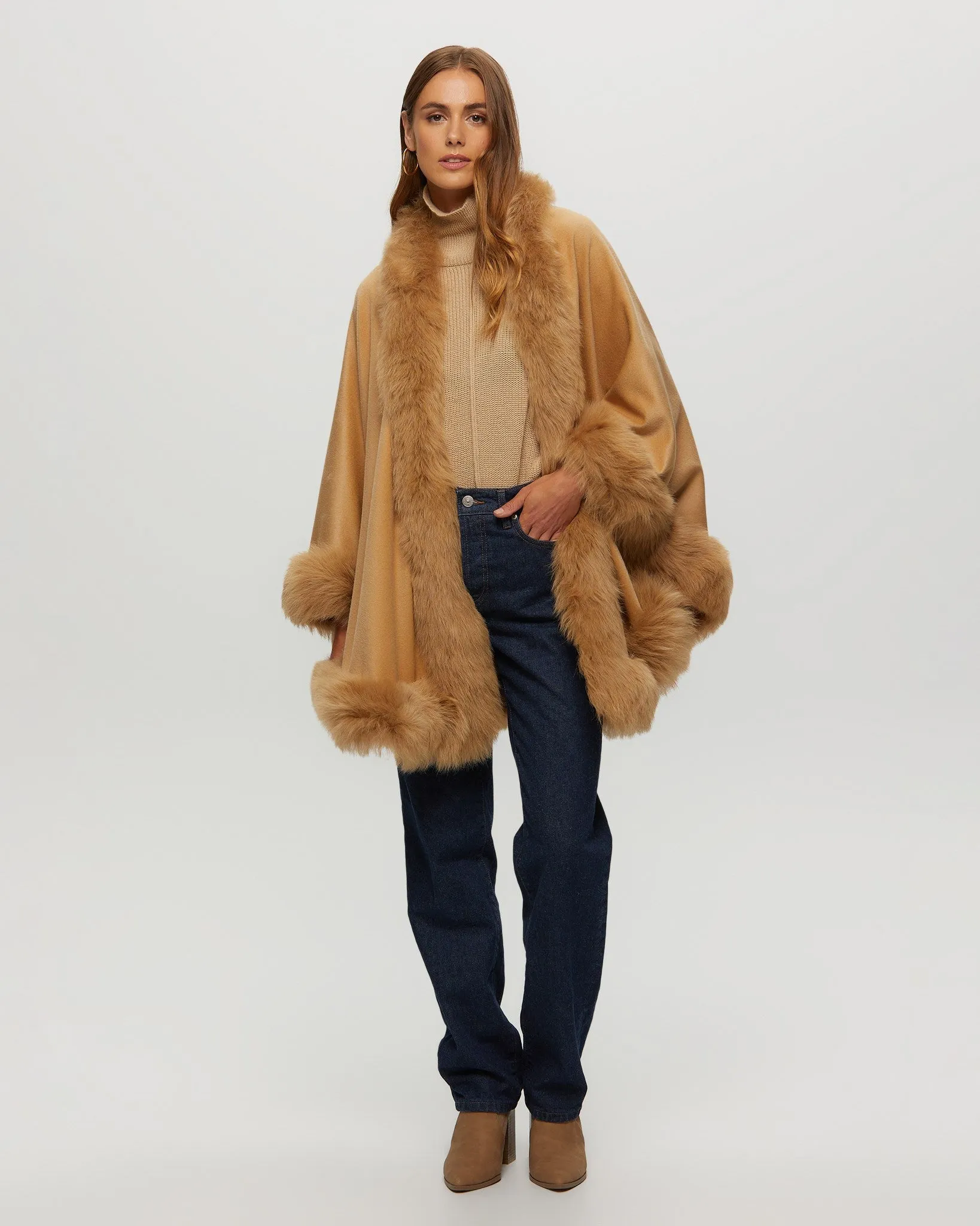 Cashmere Cape with Toscana Shearling Lamb Trim