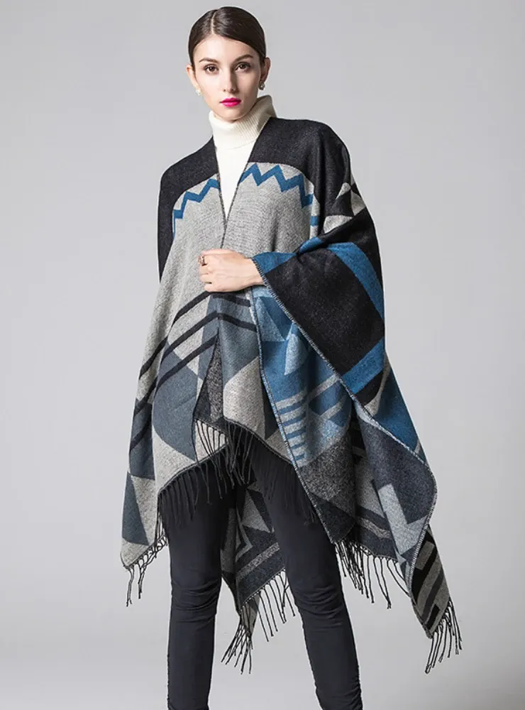 CASHMERE LIKE CAPE WITH SPLIT SHAWLS