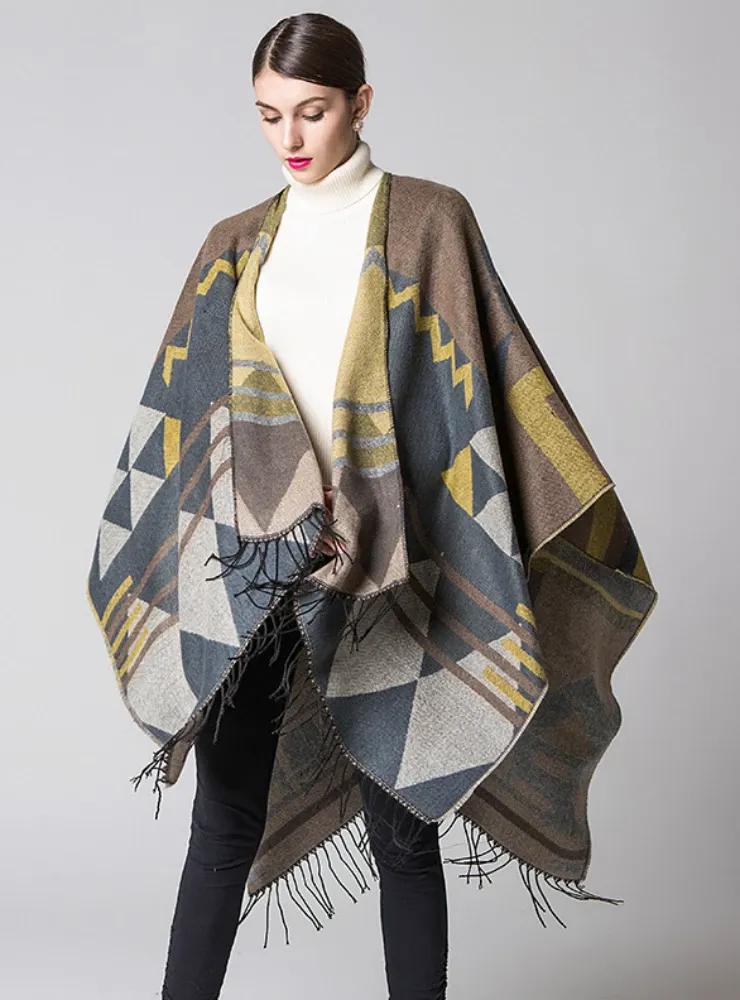 CASHMERE LIKE CAPE WITH SPLIT SHAWLS