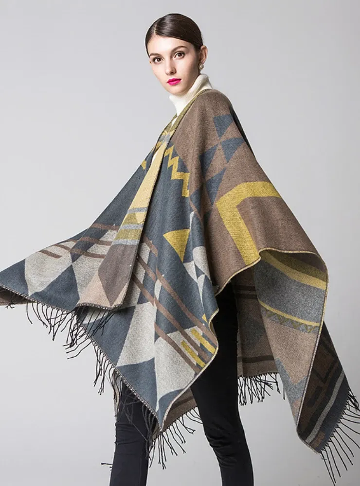 CASHMERE LIKE CAPE WITH SPLIT SHAWLS