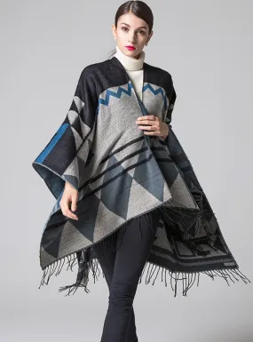 CASHMERE LIKE CAPE WITH SPLIT SHAWLS