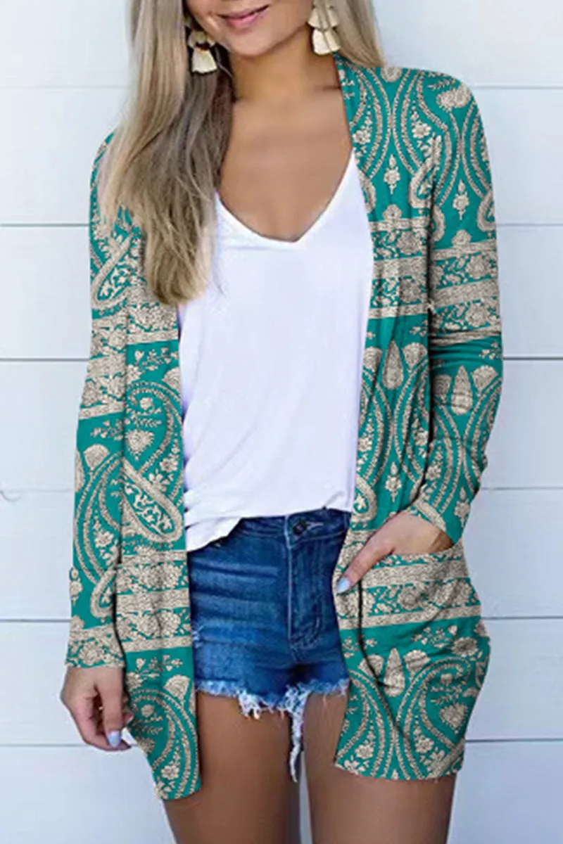 Casual Geometric Printing Cardigan Collar Outerwear