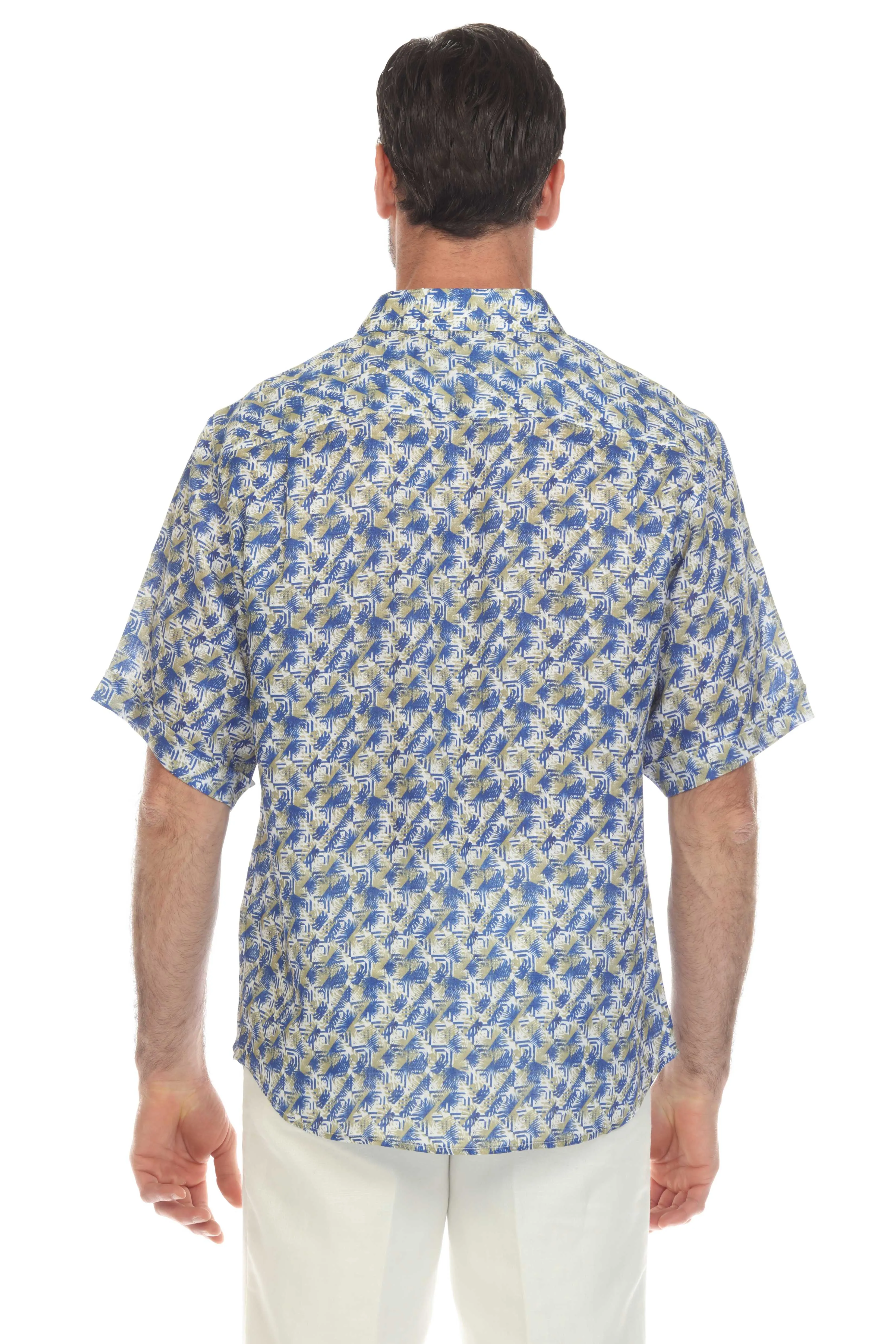 Casual Print 100% Linen Shirt Short Sleeve Button Down