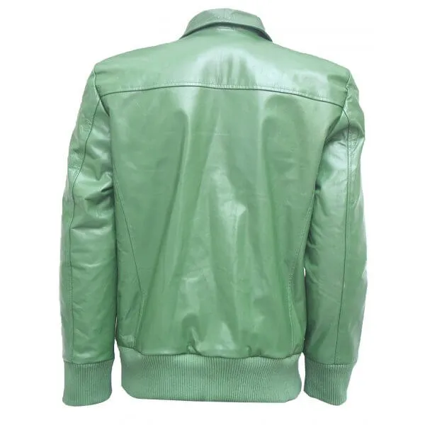 Charming Green Leather Bomber Jacket Men