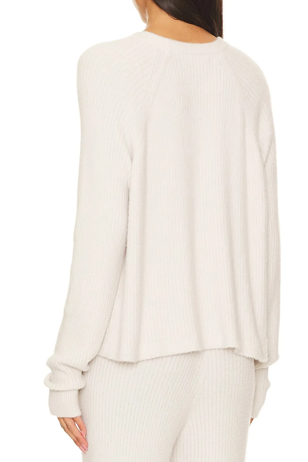 Chenille Boxy Raglan Pullover, White Sand