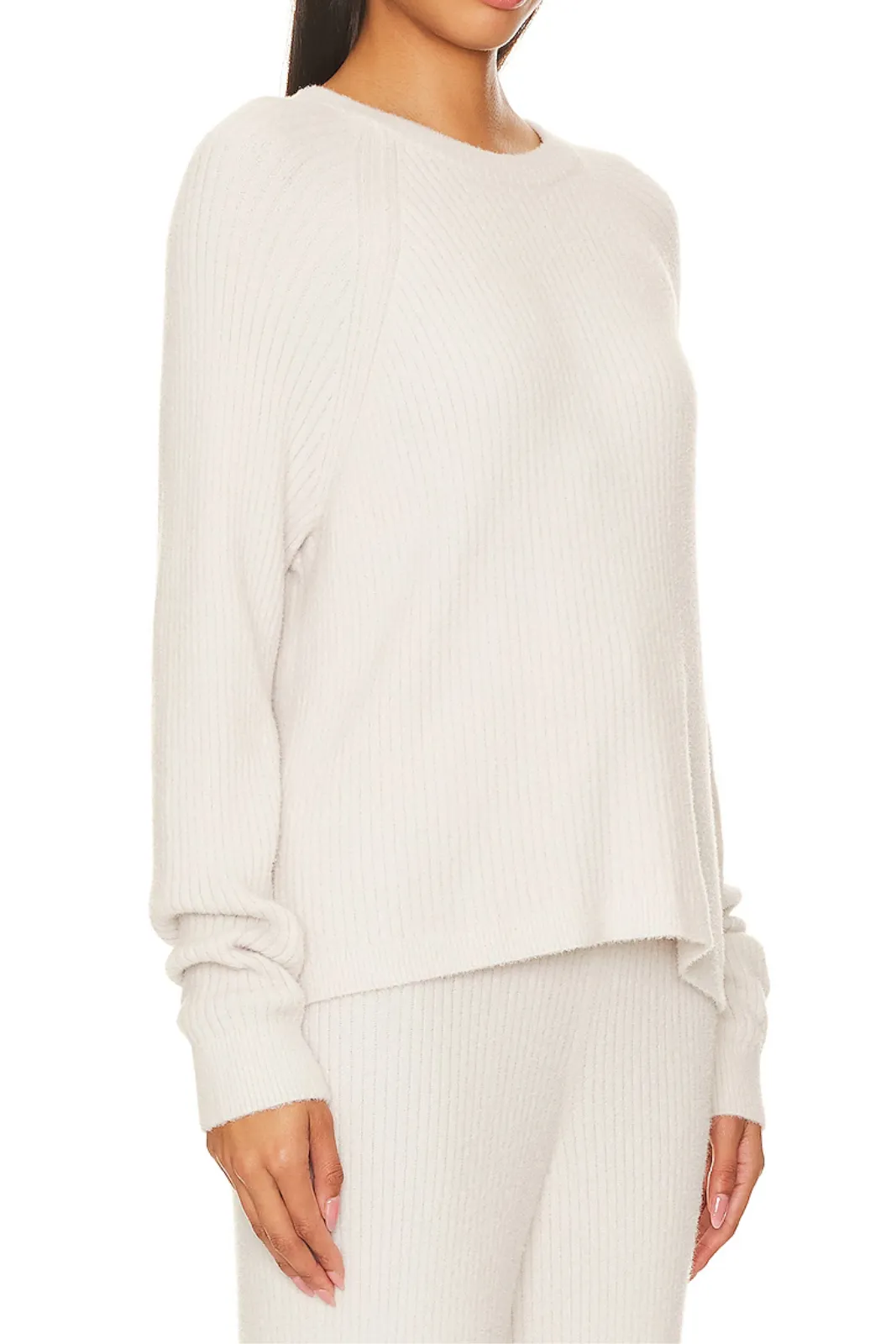 Chenille Boxy Raglan Pullover, White Sand