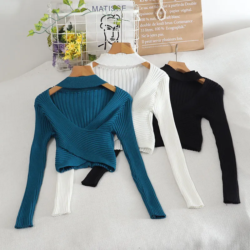 Chic long sleeve crop sweater  1479