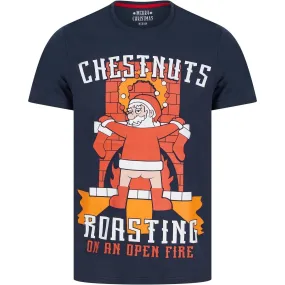 Christmas Chestnuts Roasting Mens Christmas Short Sleeve Top - Navy