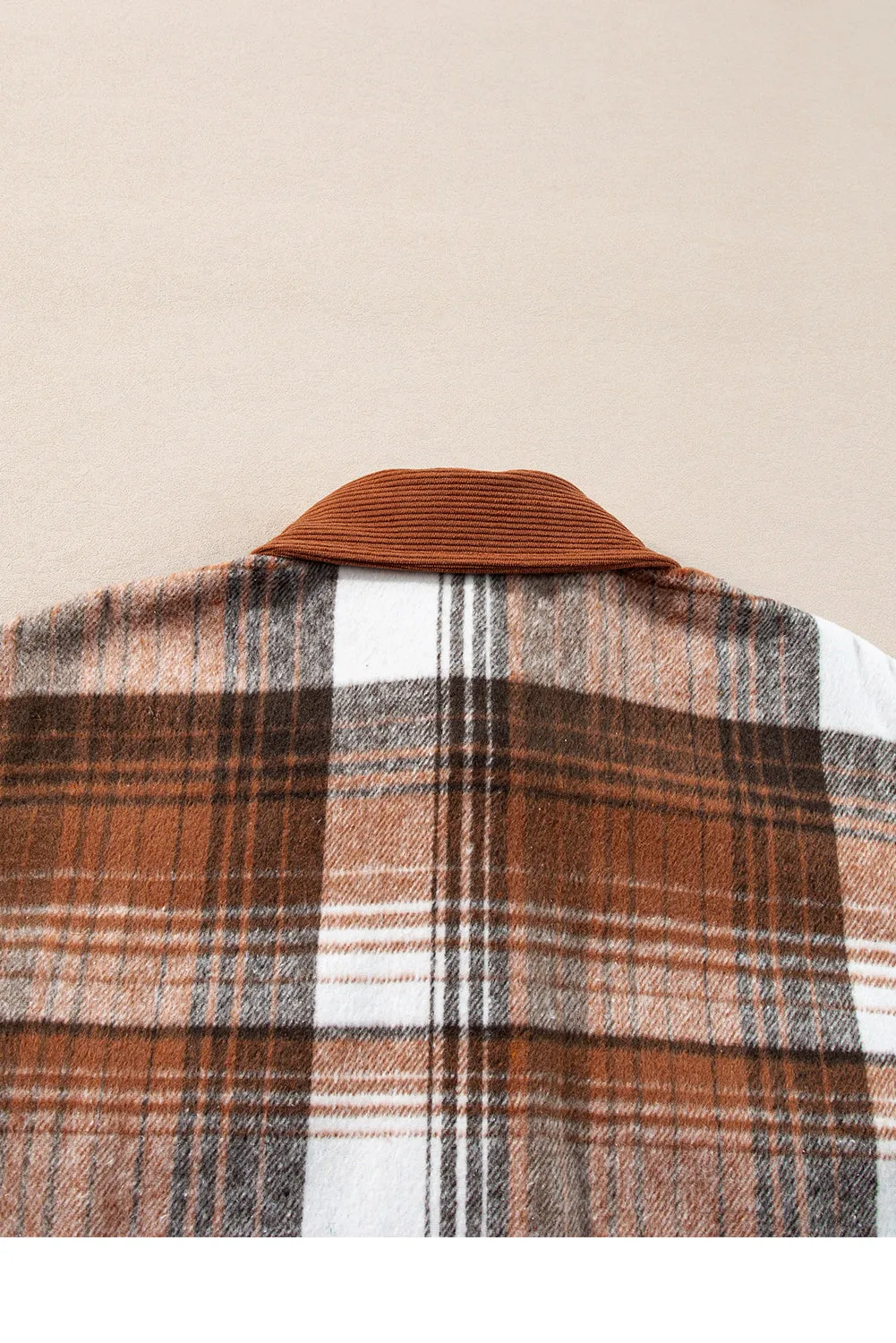 Cinnamon Plaid Corduroy Patchwork Chest Pocket Shacket